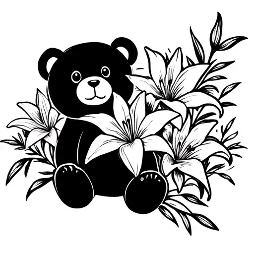 Teddy Bear And Lily Flowers