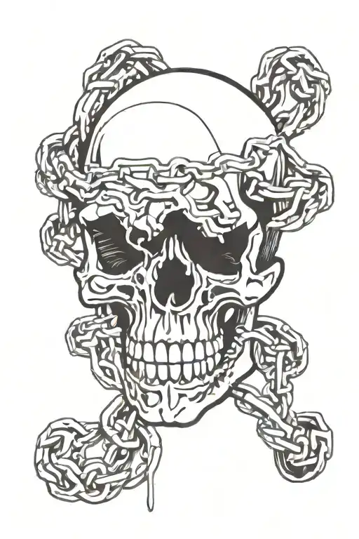 Skull Biting Through Chain Links