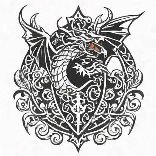 Heraldic Dragon Surrounding Oval Shield
