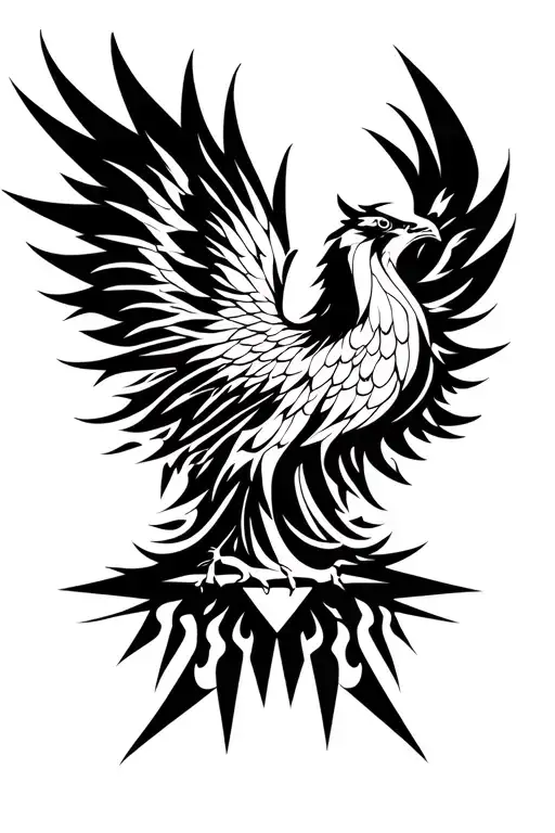 Geometric Phoenix Rising Inside A Sun