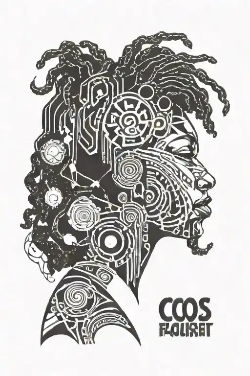 Garnet With Locs And Afro Futurist Cosmic Background