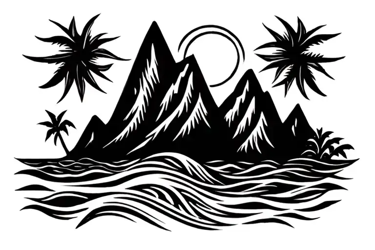 Ocean And Mountains With Sun Shining Polynesian Style
