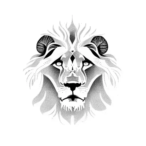 Lions Face With A Flying White Owl