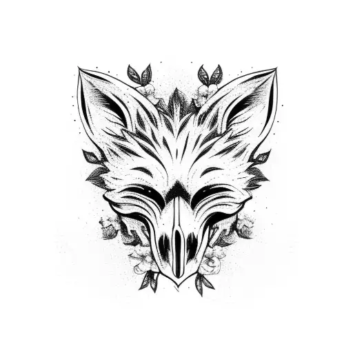 Fox Skull With Flowers