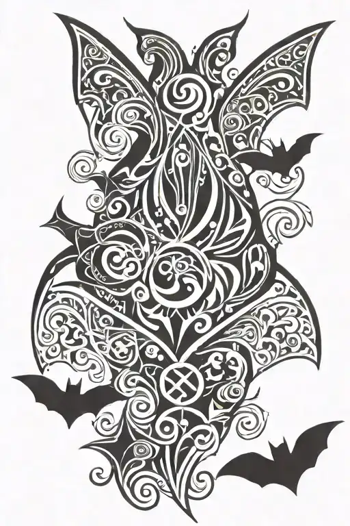 Bat Maori Tribal Back Tattoo Design