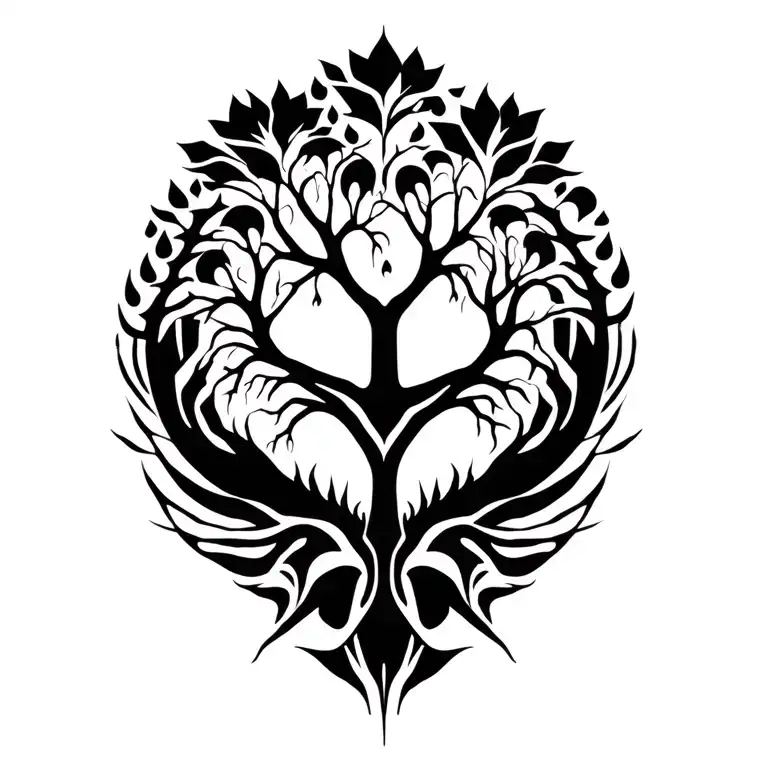 Tribal Tattoo Design Combining Elements Like Trees