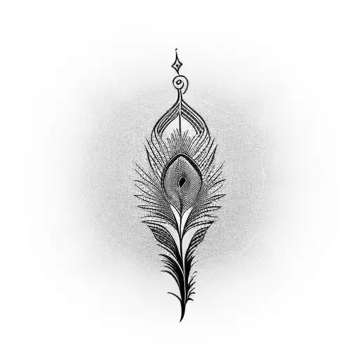 A Minimalist Tattoo Of A Peacock Feather Incorporating Elements Of Punjab Culture