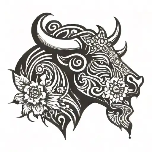 Bull Head With Flower