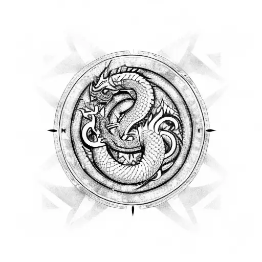 Geometrical Dragon Ouroboros Consuming Itself With A Highlighted Essence Of Word Sk