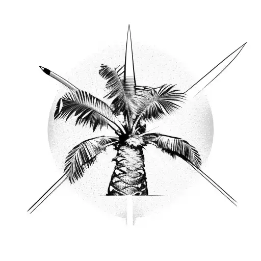 Palm Tree With A Katana And A Butterfly