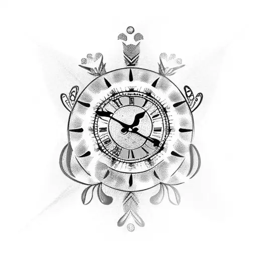 Clock With Crown And Butterflies