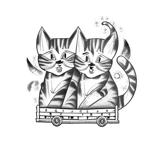 Cats Pulling A Wagon At The Top Of A Mountain With Blue Flames At Bottom Of Mountain