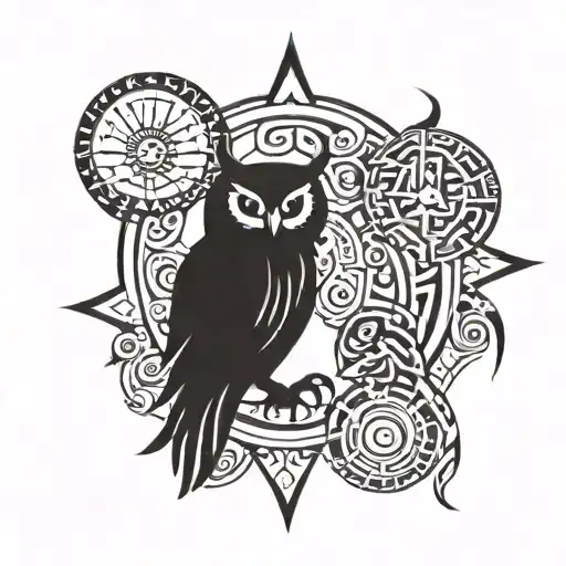 Sun And Owl Sitting