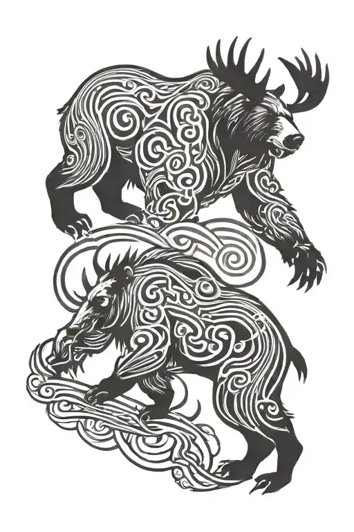 Bear Fighting A Moose Standing