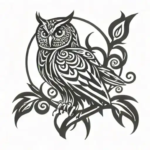 Owl And Sun Symbol Intertwined