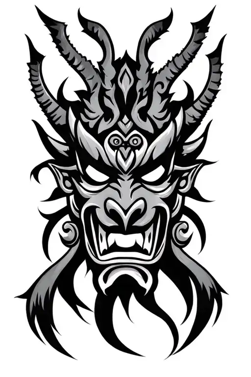 Black And Grey Oni Mask Nepalese Style