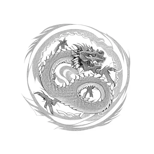 A Japanese Dragon Intertwined With Norse Runes Representing Strength And Power