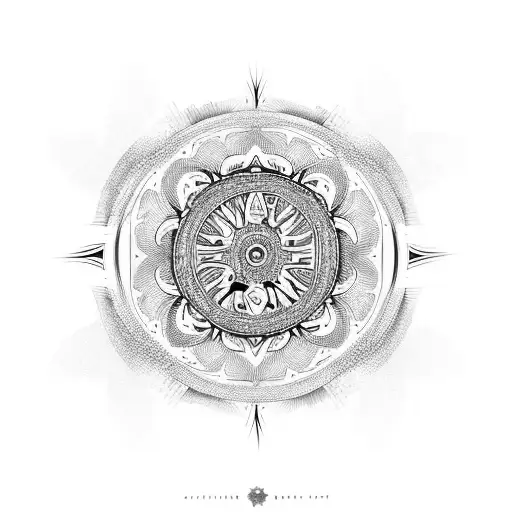 A Celestial-inspired Abstract Design Incorporating Intricate Lines And Mystical Symbols