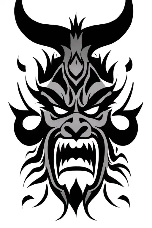 Black And Grey Oni Mask Nepalese Ceremonial Mask Style