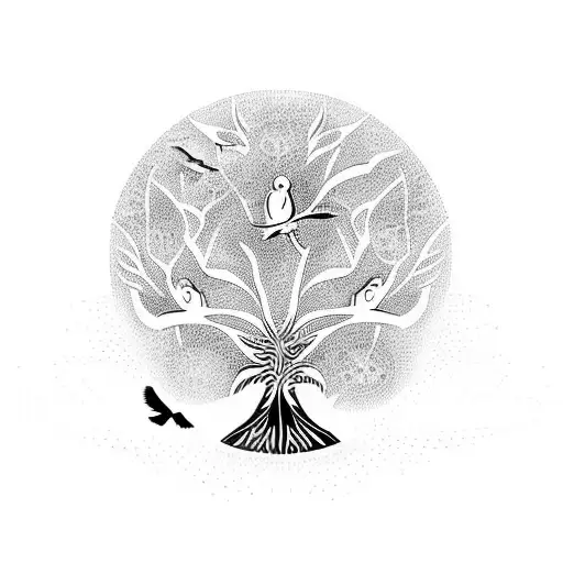 Tree Of Life With Flying Birds