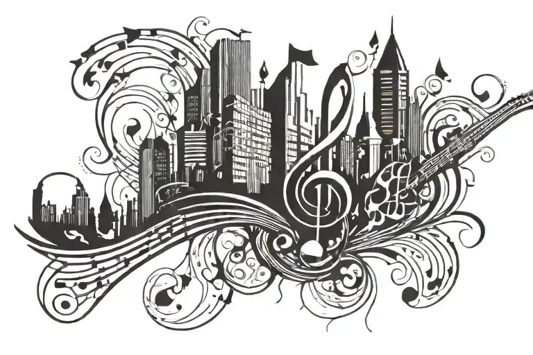 Music Notes With City Buildings Designed