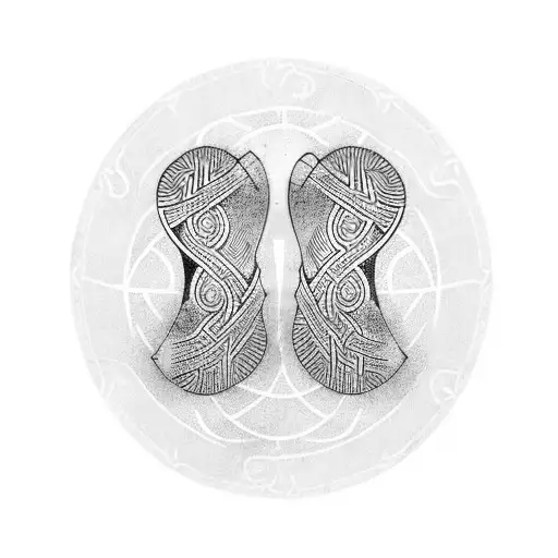 Feet Soles With Norse Symbols Made Only Through Lines