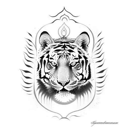 Sak Yant Tattoo With Double Tiger And Shiva Trishula