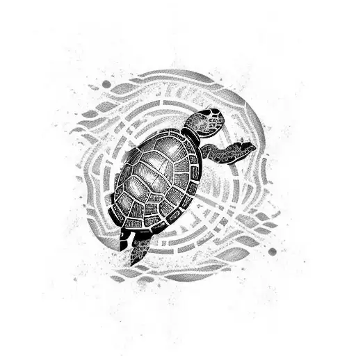 A Turtle Using An Axe To Cut Through Water Waves