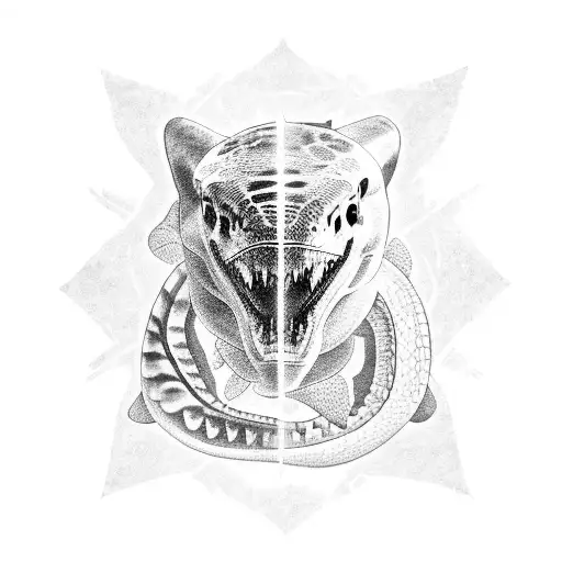 Head Of A Jaguar Main And On The Side A Shark A Stingray A Scorpion And A Snake