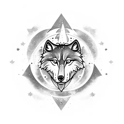 Virgo With Galaxy And Space With A Wolf And Moon