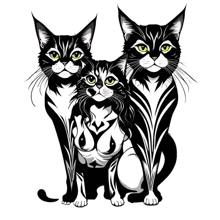 Punk Rock Girl With Gang Of Cats