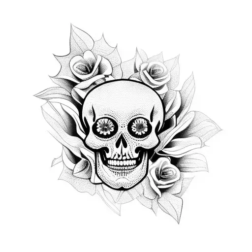 Skeleton With Flowers And Butterflies