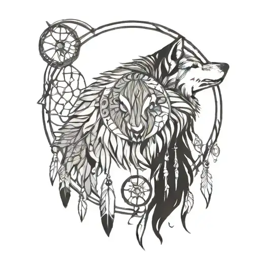 Wolf And Dream Catcher Intertwined