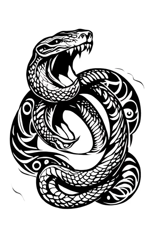 Urnes Style Tatoo Design Snake Open Mouth Surrounded