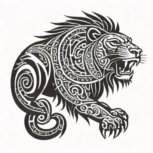 Samoan Tribal Tattoo With Lion Roaring