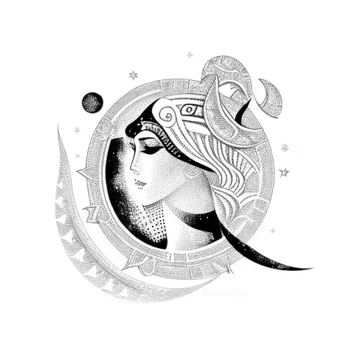 Greek Goddess Of Night With A Crescent Moon