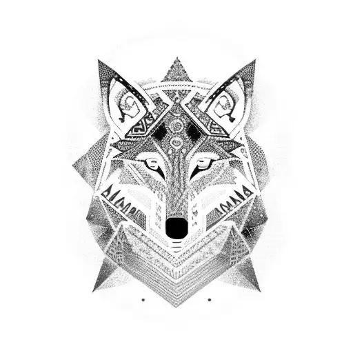 Nordic Animism Inspired Wolf Surrounded By Intricate Geometric Patterns