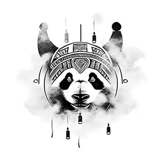A Tribal Style Tattoo Of A Panda Surrounded In Clouds Of Smoke Filled With Music Notes