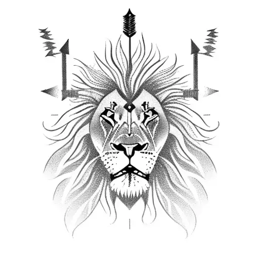 A Lion With An Arrow And 3 Flowerrs
