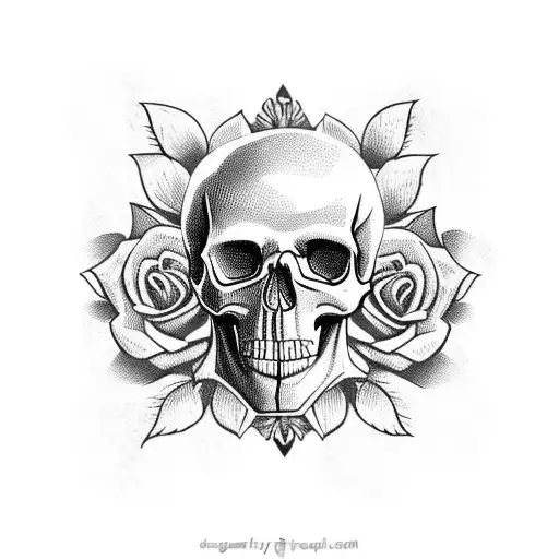 Skull With Roses Half Sleeve Shoulder Down