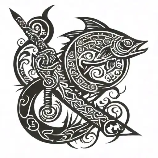 Fishing Rod And Sword Embedded