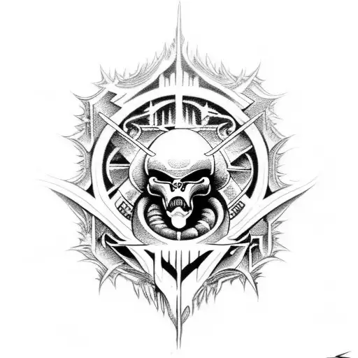 Combine Elements Of Alien Movie Black Metal And Deathcore Music Genres Into A Tattoo Design