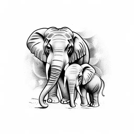 Elefant And Baby Elefant In Savana