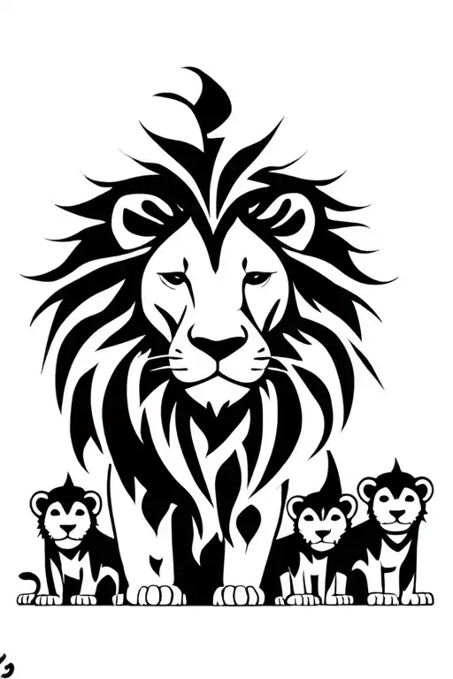 Lion And Four Cubs Minimal