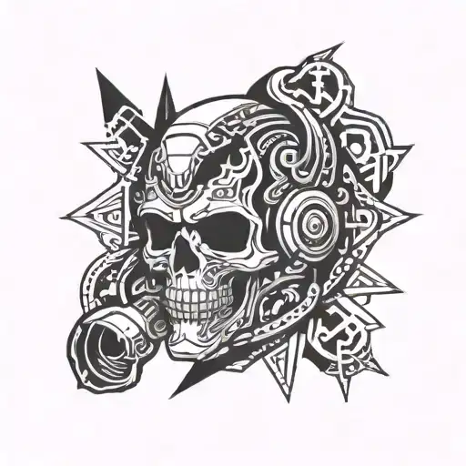 Spaceman Skull Surrounded