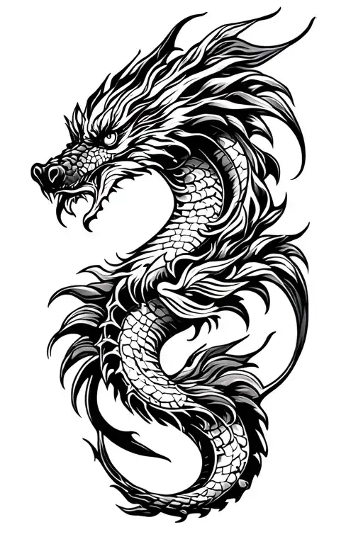 Pisces And Dragon Tattoo Design