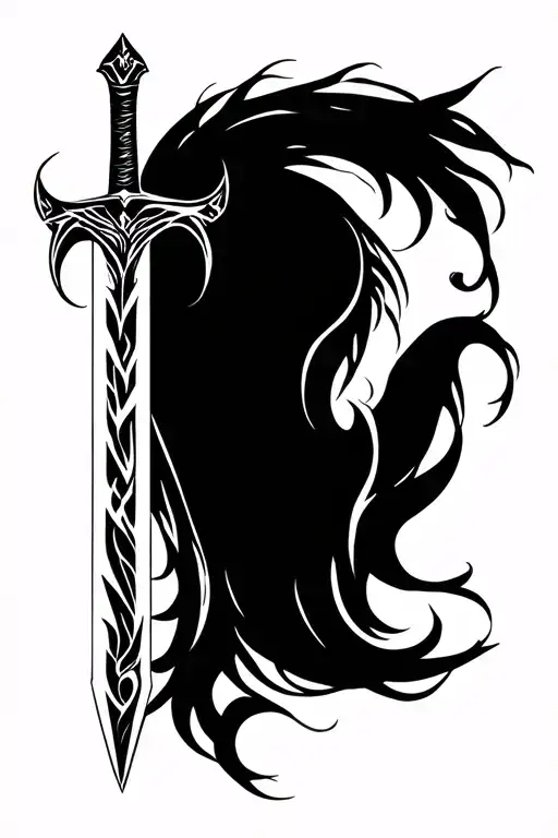 Sword Tattoo On The Back Of The Neck