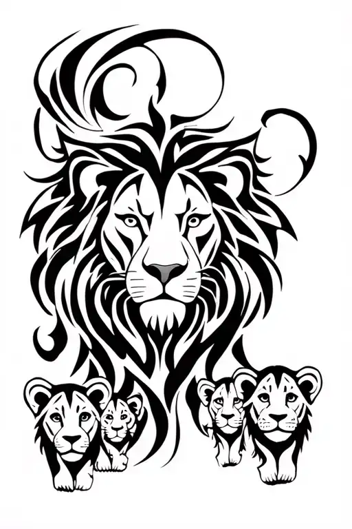 Lion And Four Cubs Face Only