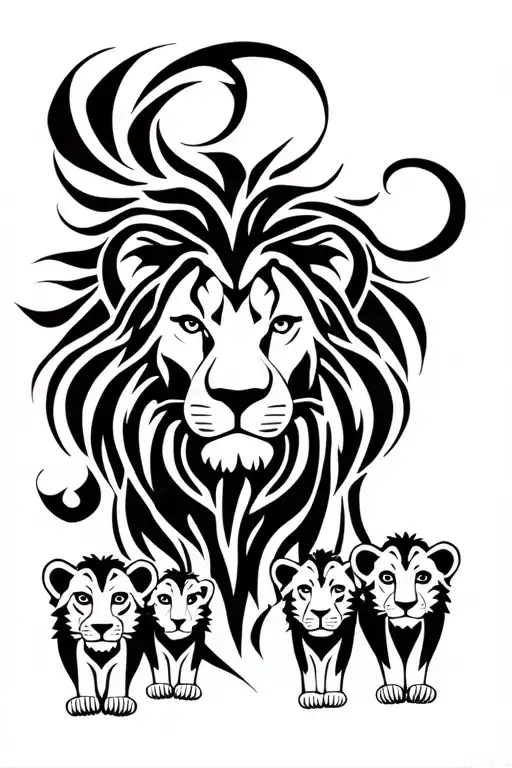 Lion And Four Cubs Face Only