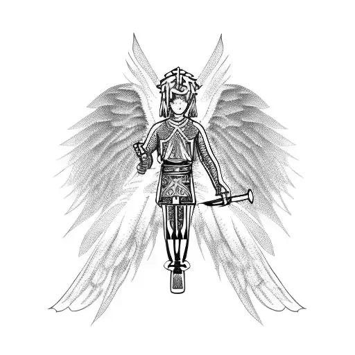 Angel Boy Sword Knelt Down